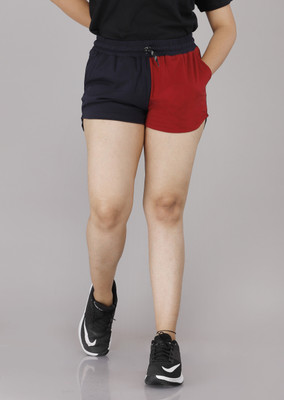 Chow Chow Solid Women Maroon, Dark Blue Regular Shorts