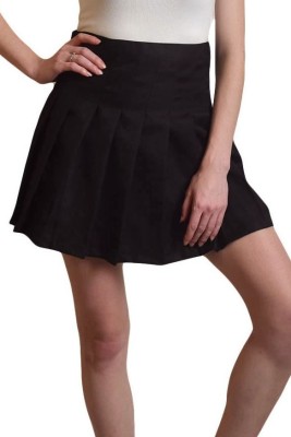 KLART Solid Women Pleated Black Skirt