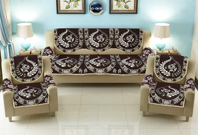 Multitex Cotton 3+2 Seater Sofa Floral Cover(Pack of 16 Coffee)