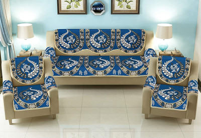 Multitex Cotton Floral 3+2 Seater Sofa Cover(Aqua Pack of 16)