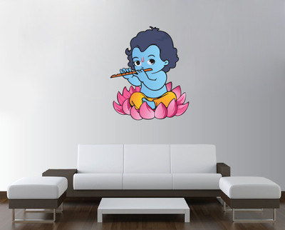 Decal Point 60 cm Little krishna with flute Wall Sticker to add life to your Walls (60cm x 50cm) Self Adhesive Sticker(Pack of 1)