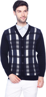 aarbee Checkered V Neck Casual Men Blue, White Sweater