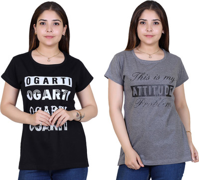 Ogarti Printed Women Round Neck Black T-Shirt