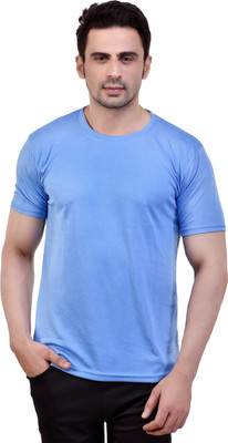SMAN Solid Men Round Neck Light Blue T-Shirt