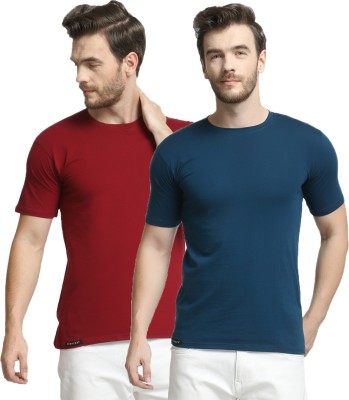 Diwazzo Solid Men Round Neck Light Blue, Maroon T-Shirt