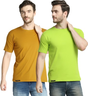 Diwazzo Solid Men Round Neck Yellow, Light Green T-Shirt