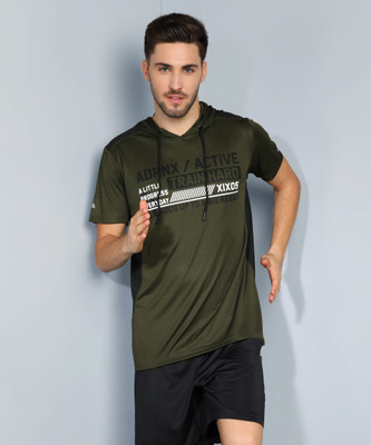 Adrenex Graphic Print Men Hooded Neck Dark Green T-Shirt