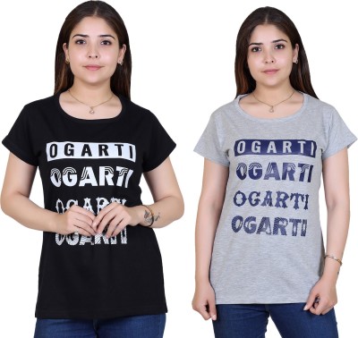 Ogarti Printed Women Round Neck Black T-Shirt