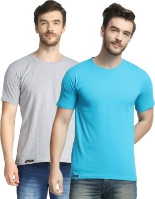 Diwazzo Solid Men Round Neck Light Blue, Grey T-Shirt