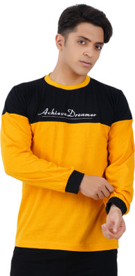 GOKUL FASHION Colorblock Men Round Neck Black, Yellow T-Shirt