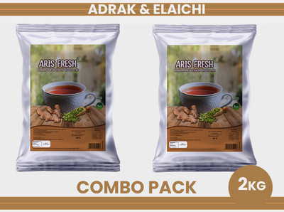 Aris fresh Instant Ginger Cardamom Tea Premix - Combo Pack | 2 Kg |Pack of 2 x 1 Kg | Makes 170 Cups | Suitable for all Vending Machines | Milk not required| Rich taste as Home Made | For Manual Use – Just Add Hot Water Instant Tea Pouch (2 kg) Cardamom, Ginger Instant Tea Pouch(2 x 1 kg)