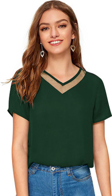 Dhruvil Impex Casual Solid Women Green Top