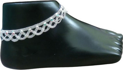 RN PAYAL TRADITIONAL FANCY WHITE ALLOY STUUNING DESIGN PAYAL (10 INCH) Brass, Copper Anklet(Pack of 2)