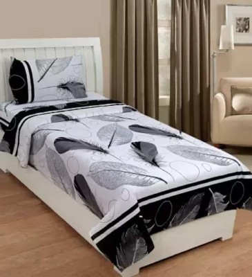 Home Readiness 160 TC Polycotton Single Floral Flat Bedsheet(Pack of 1, Black, White)