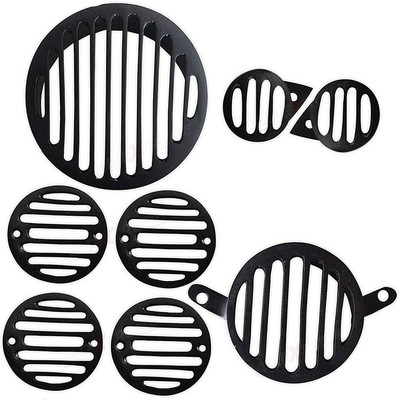 Bullkartzone Heavy Duty Metal Black Front Rear Head Light Grill Cover Set with Tail Lamp, Indicator, Pivot Eyes Cup Compatible for BS3 BS4 Model Royal Enfield Bullet Classic 350cc, Classic 500cc Bike Headlight Grill(Black) Bullkartzone Heavy Duty Metal Black Front Rear Head Light Grill Cover Set with Tail Lamp, Indicator, Pivot Eyes Cup Compatible for BS3 BS4 Model Royal Enfield Bullet Classic 350cc, Classic 500cc Bike Headlight Grill(Black)
