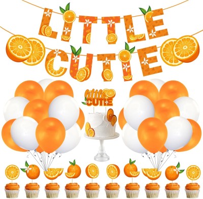 ZYOZI 37 Piece Combo For Little Cutie Baby Shower Decorations Little Cutie is on the Way Banner Citrus Garland Orange Cake Topper Cupcake Toppers Balloons for Hey Cutie Birthday Party Supplies Tangerine Theme Baby Shower Clementine Fruit Party Decors