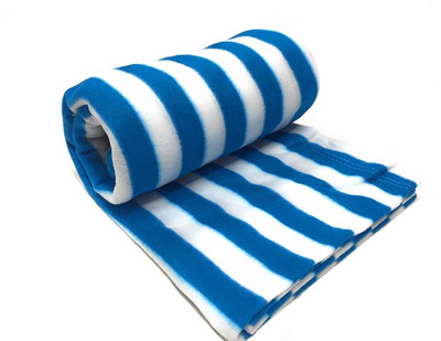 Goyal's Striped Single Fleece Blanket for  Heavy Winter(Polyester, Blue)