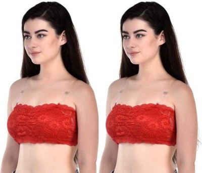 SD Fashions Lace Tube Bra Women Bralette Lightly Padded Bra(Red, Red)