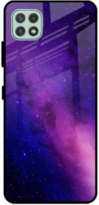 QRIOH Glass Back Cover for Samsung Galaxy A22 5G(Blue, Pink, Grip Case, Silicon, Pack of: 1)