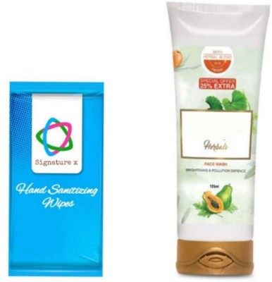 Signature X Hand Sanitizing Wipes & Herbal Face Wash(2 Items in the set)