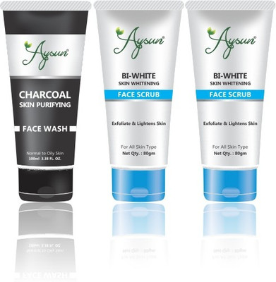 Aysun Charcoal Face Wash & BI-White Face Scrub Combo Pack of 3(3 Items in the set)