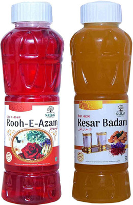 NATRAJ The Right Choice Rooh-E-Azam Sharbat & Kesar Badam Sharbat Syrup (Pack of 2 x 750 ml Bottle)(2 x 750 ml)