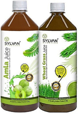 SYLVAN AYURVEDA SYLVAN AMLA JUICE 1L & WHEAT GRASS JUICE 1L | PACK OF 2(2 x 975 ml)