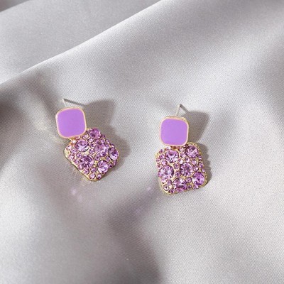 Ethonica 925 silver needle Purple Crystal Square stud earring for women daily wear Crystal Alloy Stud Earring