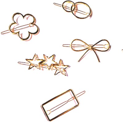 Fiesta Korean Style Barrettes Women's Set Hairpin Hair Clip Marble Alligator Hair pins Lock Pin Duckbilled Jewelry Hair Accessories for girls - pack of 5 (Gold) Hair Clip(Gold)