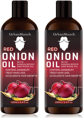 UrbanMooch Pure & Natural RED ONION OIL- For Hair Regrowth Hair Oil With Sandalwood & Rose Oil-100ml-Pack of 2-Bottle- Hair Oil(200 ml)
