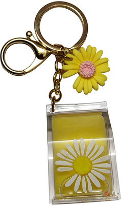 heeva creation Floating Creative Liquid Filled Acrylic Bottle KeyChain With Charm.(Yellow) 1 Piece. Key Chain