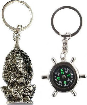 Meeko.com ganpati bappa morya and green compass metal keychain Key Chain