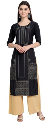 EthnicBasket Women Printed Straight Kurta(Black)