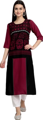 EthnicBasket Women Printed Straight Kurta(Maroon)