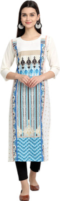 EthnicBasket Women Printed Straight Kurta(White, Blue)