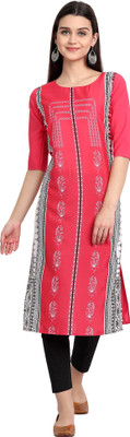 1 Stop Fashion Women Printed Straight Kurta(Pink)