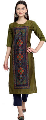 EthnicBasket Women Printed Straight Kurta(Green)