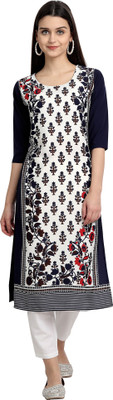 1 Stop Fashion Women Printed Straight Kurta(White)