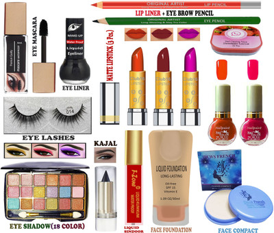 CLUB 16 Makeup Kit for Bridal,Office and College Going Girls All in One Professional Makeup of 16 Makeup Items AJ06(Pack of 16)