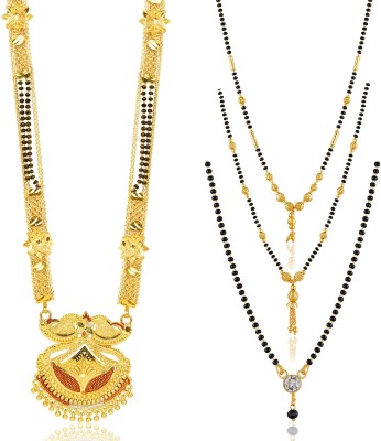 LYRISS Traditional One Gram Gold Meena 30 inch Long and 18 inch short pack of 4 Brass Mangalsutra