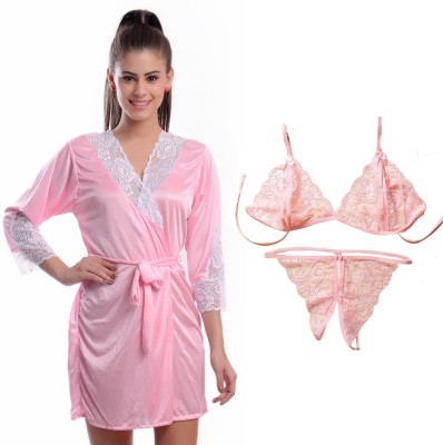 RPS FASHION Women Nighty with Robe(Pink)