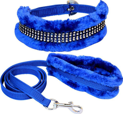 YIMK Dog Collar & Leash(Small, Blue)
