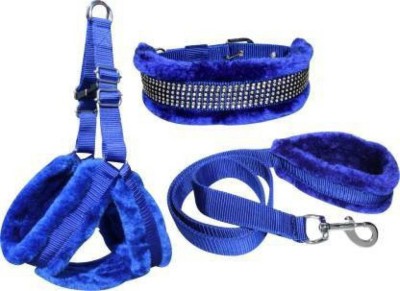 ALCAZAR Fur Harness, Leash & Collar Combo Set (Recommanded for 15-25KG PET) Adjustable Dog Harness & Leash(Medium, Blue)