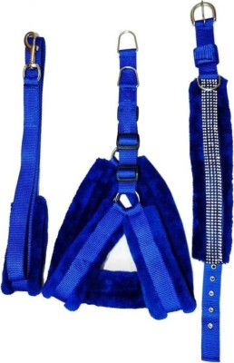 ALCAZAR Fur Harness, Leash & Collar Combo Set (Recommanded for 25-35KG PET) Adjustable Dog Harness & Leash(Large, Blue)