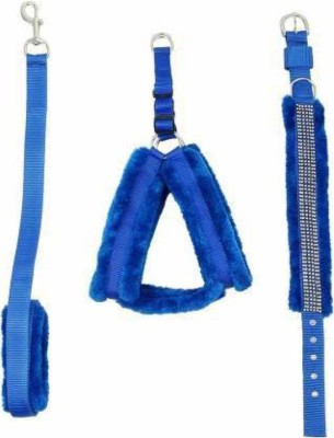 ALCAZAR Dog Fur Harness, Leash & Collar Combo Set (Recommended for 25-35KG Pet) Dog Harness & Leash(Large, Blue)