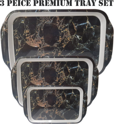 ZIDO Pack of 3 Exclusive Melamine Premium Quality Forever Serving Trays Set with Italian Marble Design Tray(Pack of 3)