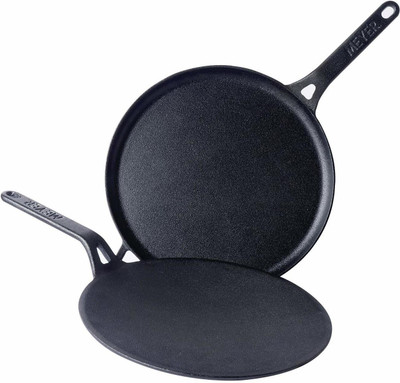 Meyer Cast Iron 2pcs Set - 26cm Curved Roti Tawa + 28cm Flat Dosa Tawa Cookware Set(Cast Iron, 2 - Piece)