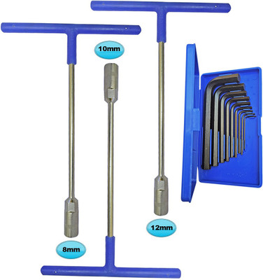 DUMDAAR Heavy duty 3pc T Spanner set 8mm 10mm and 12mm with 9pc Hex Allen key set (Pack of 4) Hand Tool Kit(12 Tools)