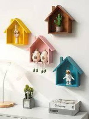 Umar Enterprises Wall shelf Hut shape & House shelves MDF Wall hanging , mounted , floating wall decorative rack shelves living room bedroom & Antique shelf MDF (Medium Density Fiber) Wall Shelf(Number of Shelves - 4, Yellow, Pink, Brown, Blue)