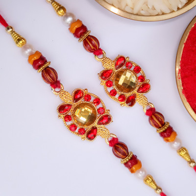 Sabdeshi Designer Rakhi set S2 Mauli Thread Envelope  Set(2 Pieces Rakhi with 1 pack rice and roli)